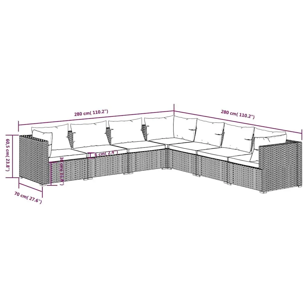 7 Piece Garden Lounge Set Outdoor Patio Furniture PE Rattan Modular Black
