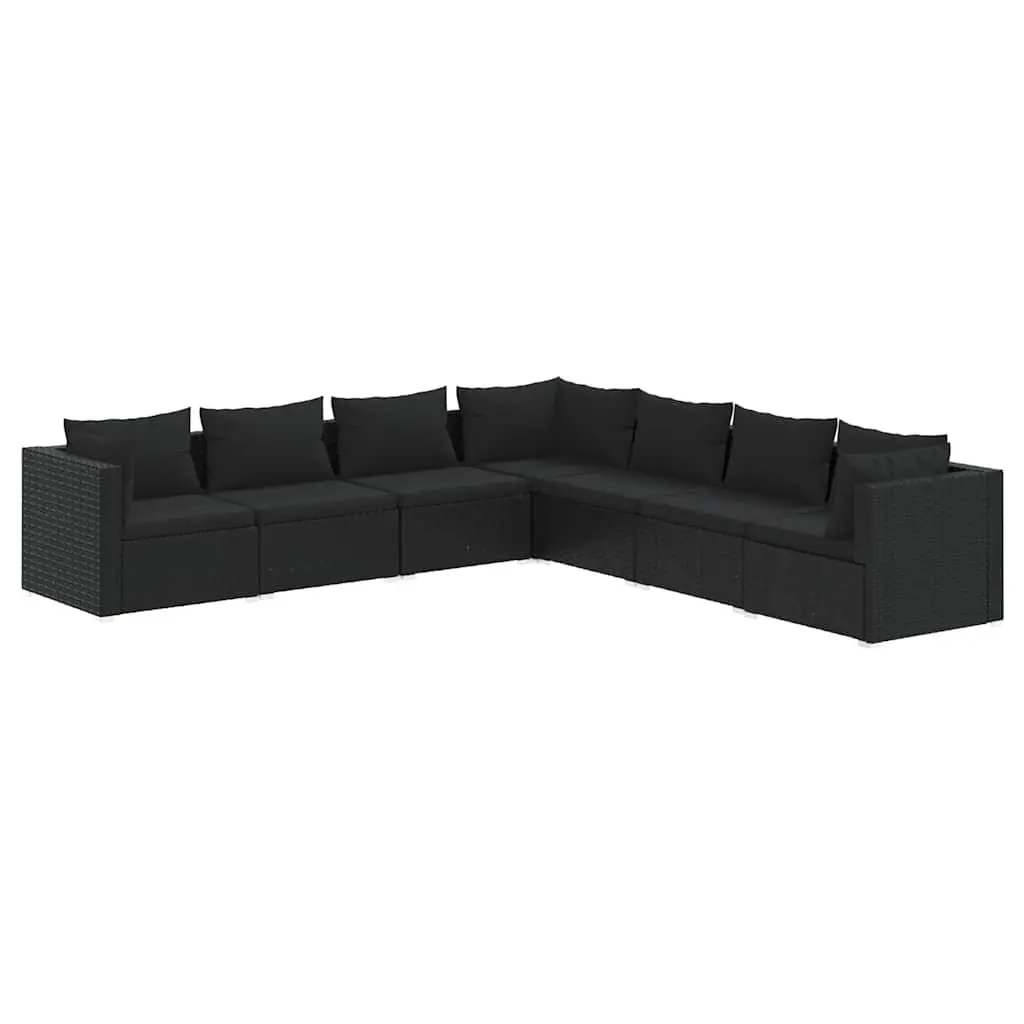 7 Piece Garden Lounge Set Modular Sofa Waterproof PE Rattan Black Powder Coated Steel Frame
