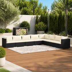 Outdoor Garden Lounge Set 8 Piece Patio Sofa Rattan Black Modular Cushions