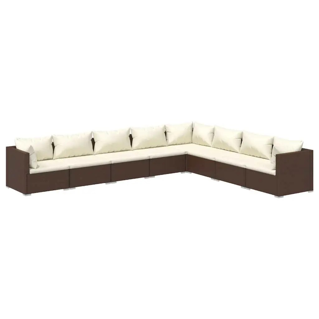 Garden Lounge Set 8 Piece Waterproof PE Rattan Outdoor Furniture Brown with Cushions