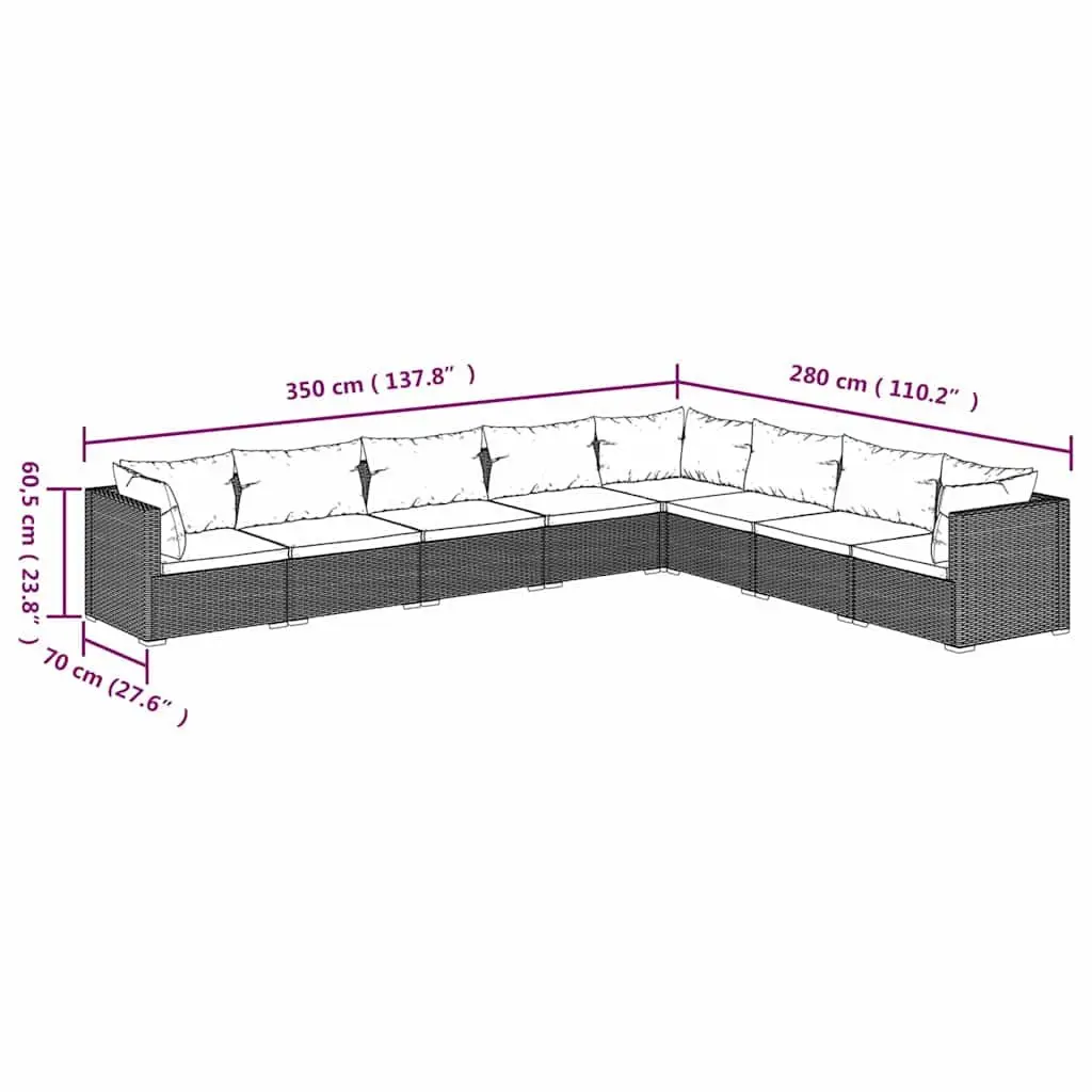 Garden Lounge Set 8 Piece Outdoor Furniture Poly Rattan Grey Modular Sectional