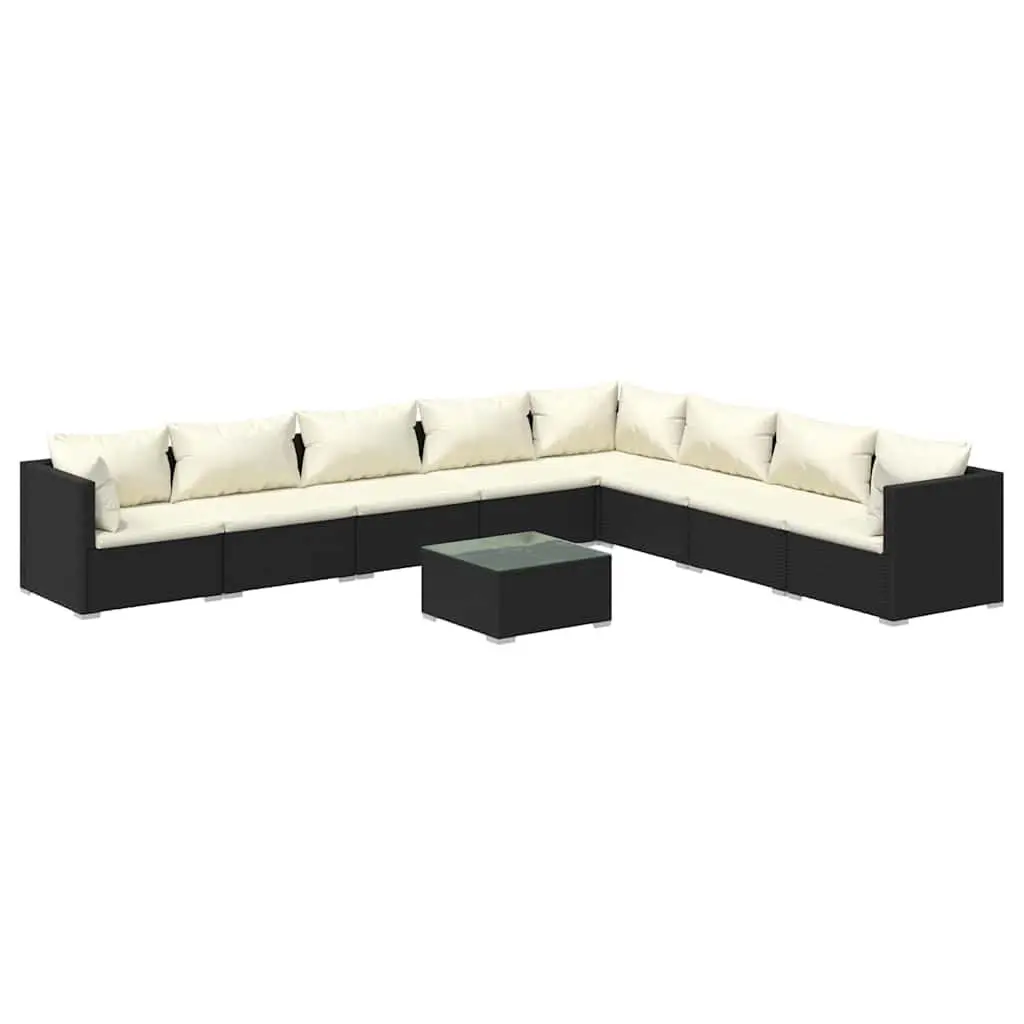 9 Piece Garden Lounge Set Outdoor Patio Furniture Black Poly Rattan with
