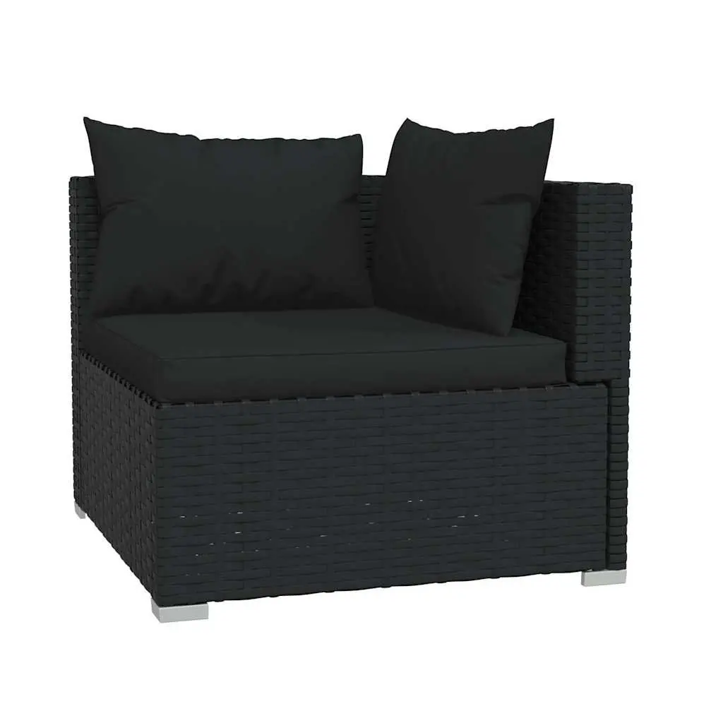 9 Piece Outdoor Garden Lounge Set Black Poly Rattan Patio Furniture with