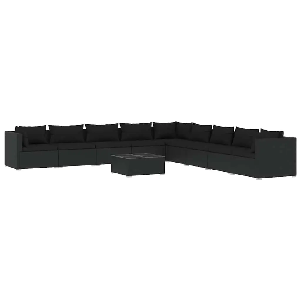 Outdoor Lounge Set 10 Piece Garden Furniture Poly Rattan Black with Cushions