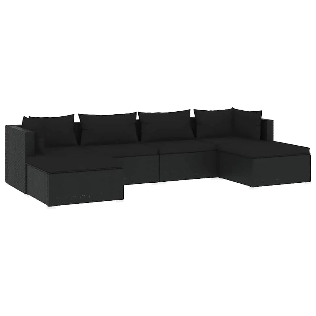 6 Piece Outdoor Garden Lounge Set Modular PE Rattan with Cushions Black