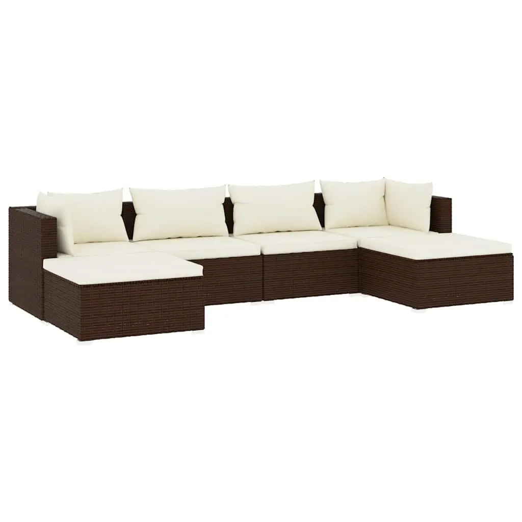 6 Piece Modular Outdoor Furniture Set with Cushions Brown Poly Rattan Garden Lounge