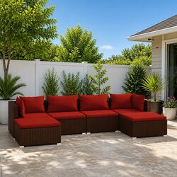 Garden Outdoor Furniture Set 6 Piece Modular Brown Lounge with Cushions