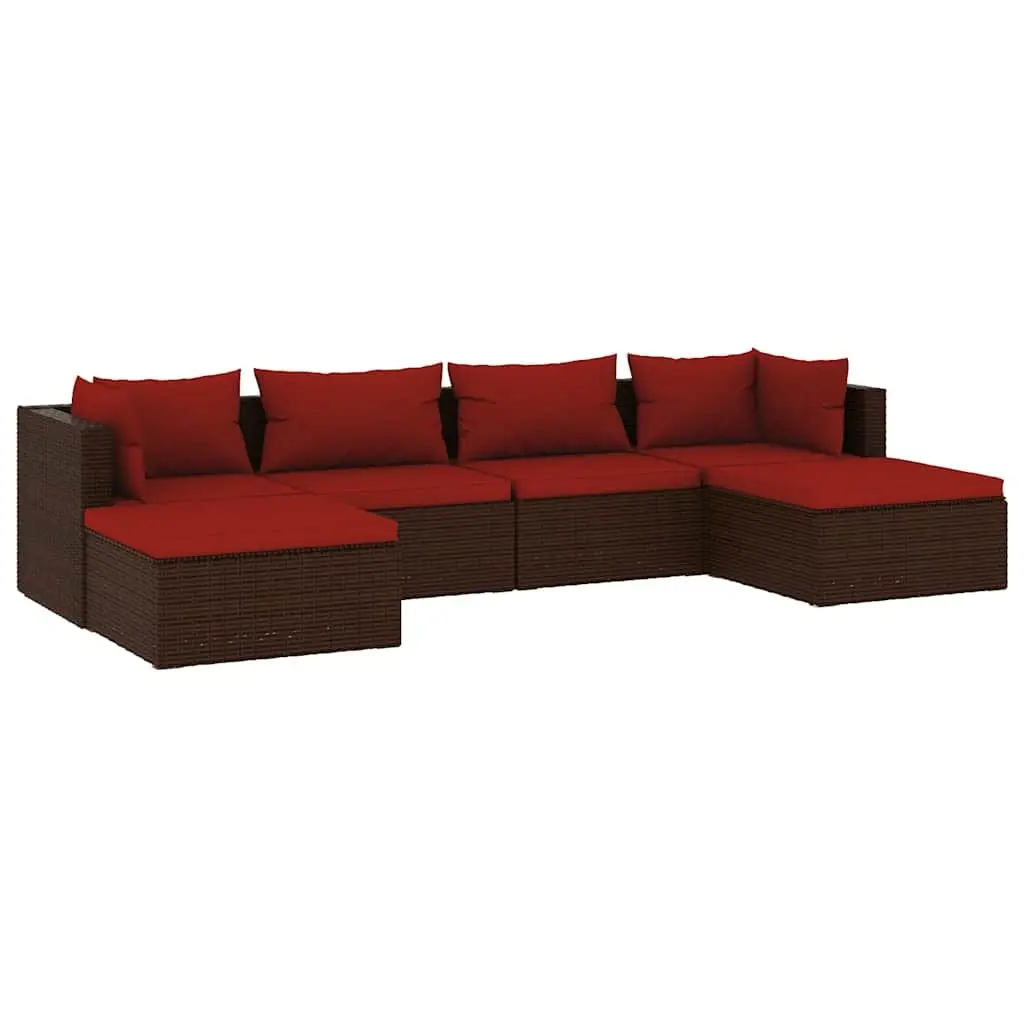 Garden Outdoor Furniture Set 6 Piece Modular Brown Lounge with Cushions