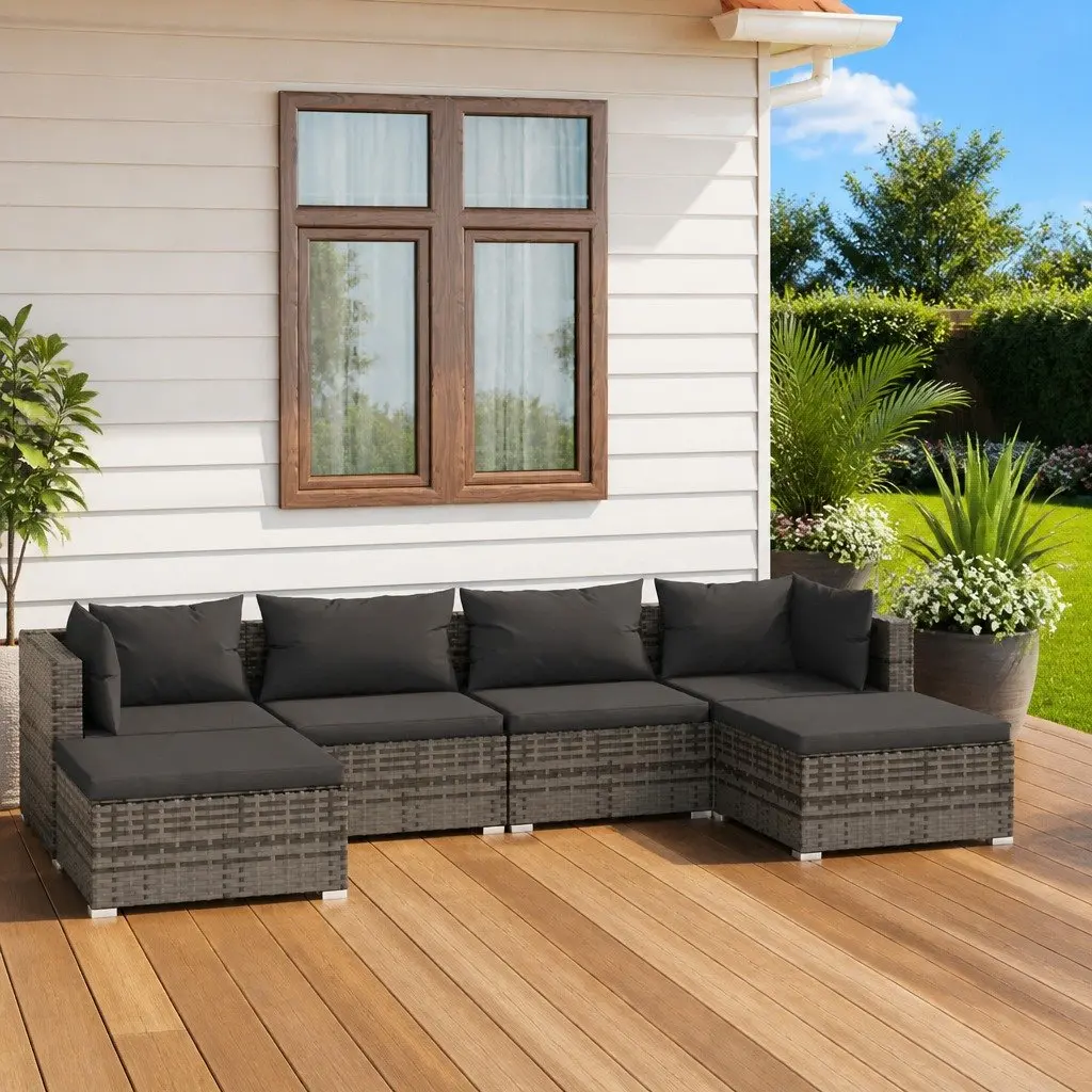 6 Piece Garden Lounge Set Poly Rattan Outdoor Patio Furniture Grey