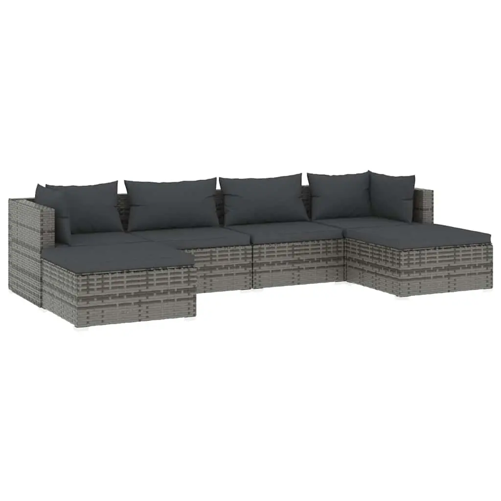6 Piece Garden Lounge Set Poly Rattan Outdoor Patio Furniture Grey