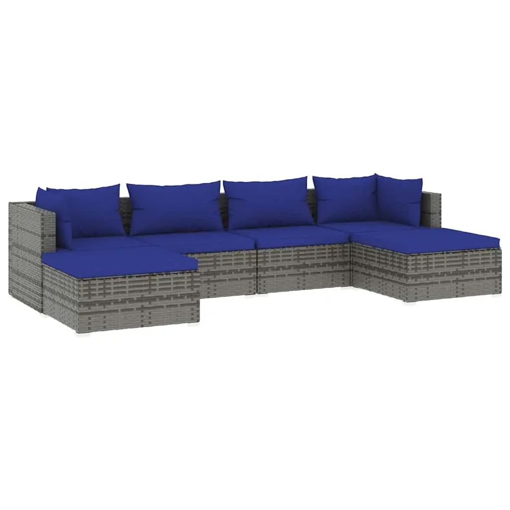Garden Lounge Set 6 Piece Outdoor Furniture Poly Rattan Grey with Cushions