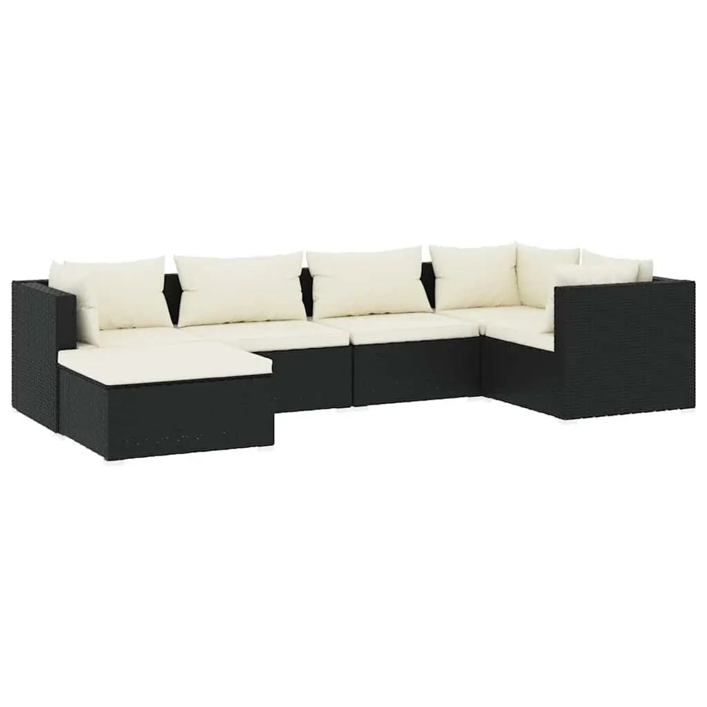 6 Piece Modular Sofa Set Poly Rattan Outdoor Garden Lounge with Cushions Black