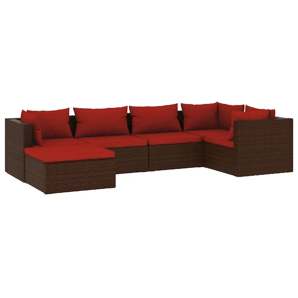 Garden Lounge Set 6 Piece Modular Poly Rattan Outdoor Furniture with Cushions