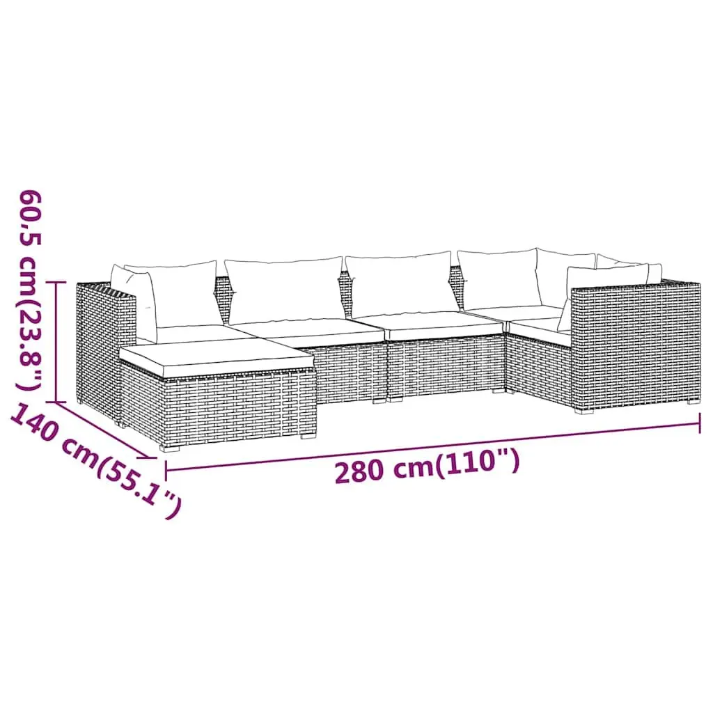 Garden Lounge Set 6 Piece Modular Poly Rattan Outdoor Furniture with Cushions