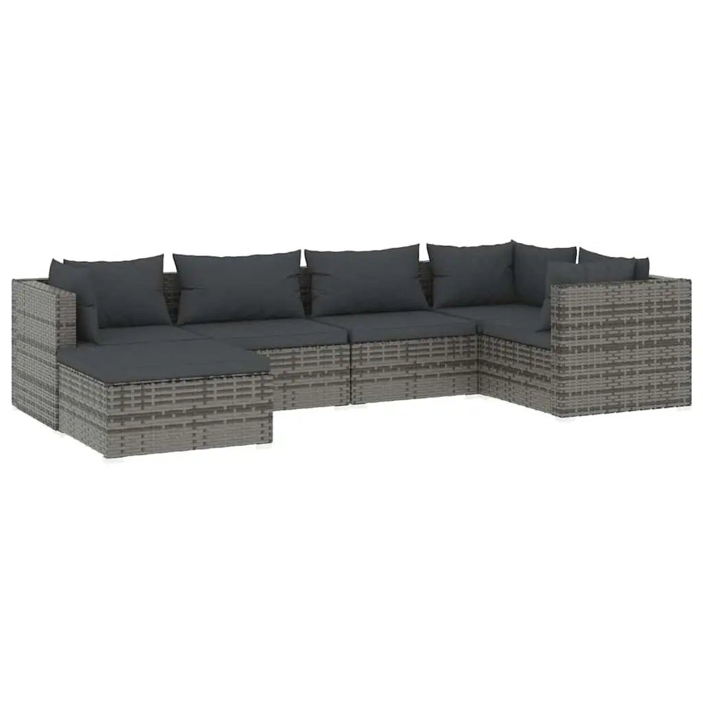 Garden Lounge Set 6 Piece Poly Rattan Outdoor Patio Furniture with Cushions Grey
