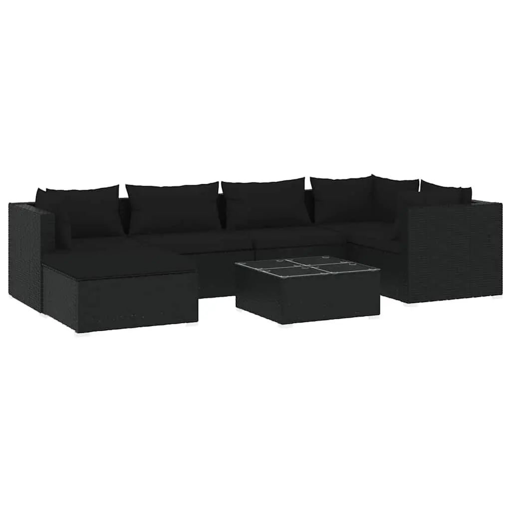 7 Piece Modular Patio Furniture Poly Rattan Outdoor Garden Lounge Set Black