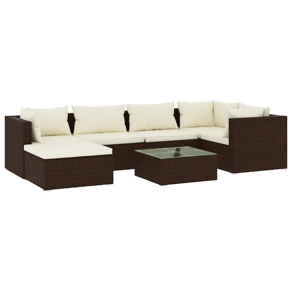 Outdoor Patio Furniture Modular Garden Lounge Set 7 Piece Brown Poly Rattan with Cushions