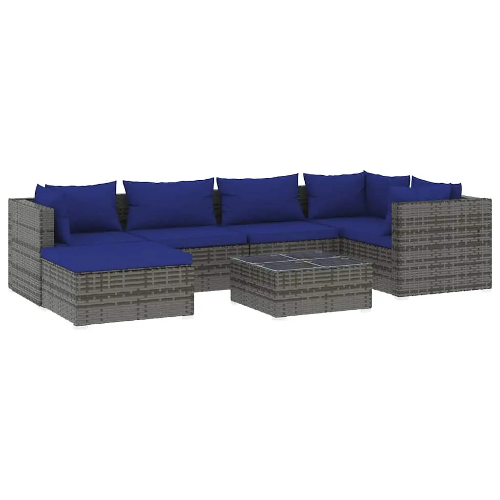Garden Lounge Set Modular PE Rattan 7 Piece Outdoor Patio Furniture Grey