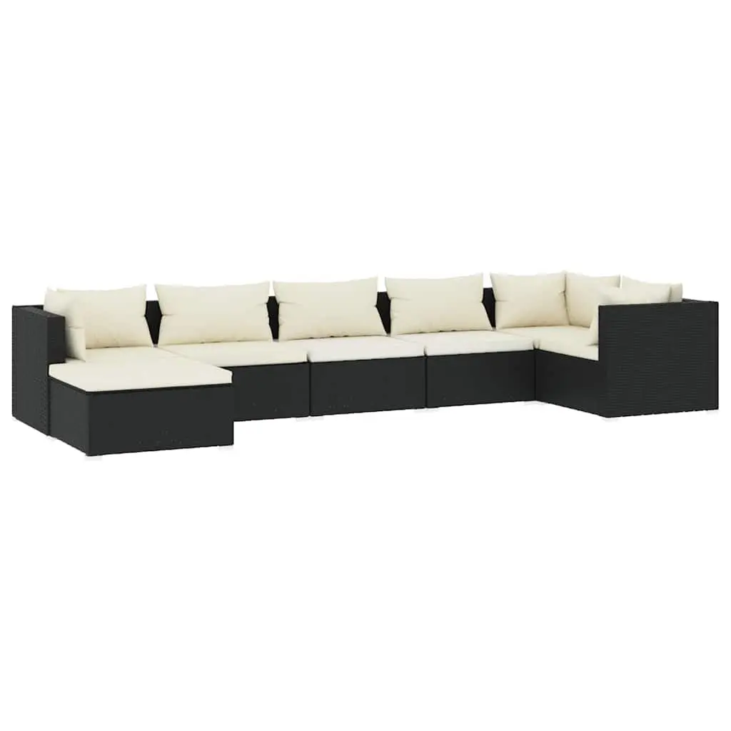 7 Piece Poly Rattan Garden Lounge Set with Cushions Black Outdoor Patio Furniture