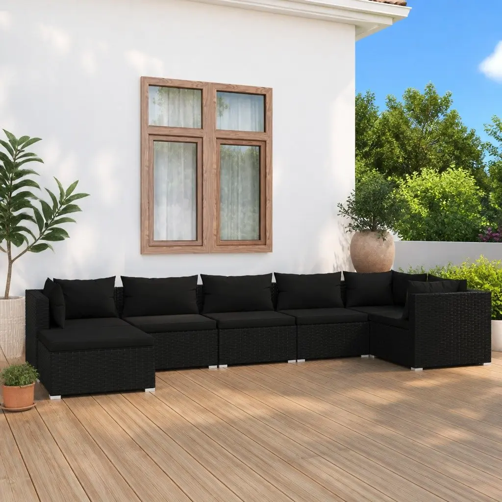 7 Piece Garden Lounge Set Modular PE Rattan Outdoor Patio with Cushions Black