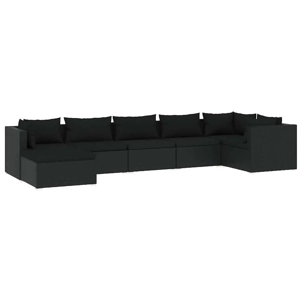 7 Piece Garden Lounge Set Modular PE Rattan Outdoor Patio with Cushions Black