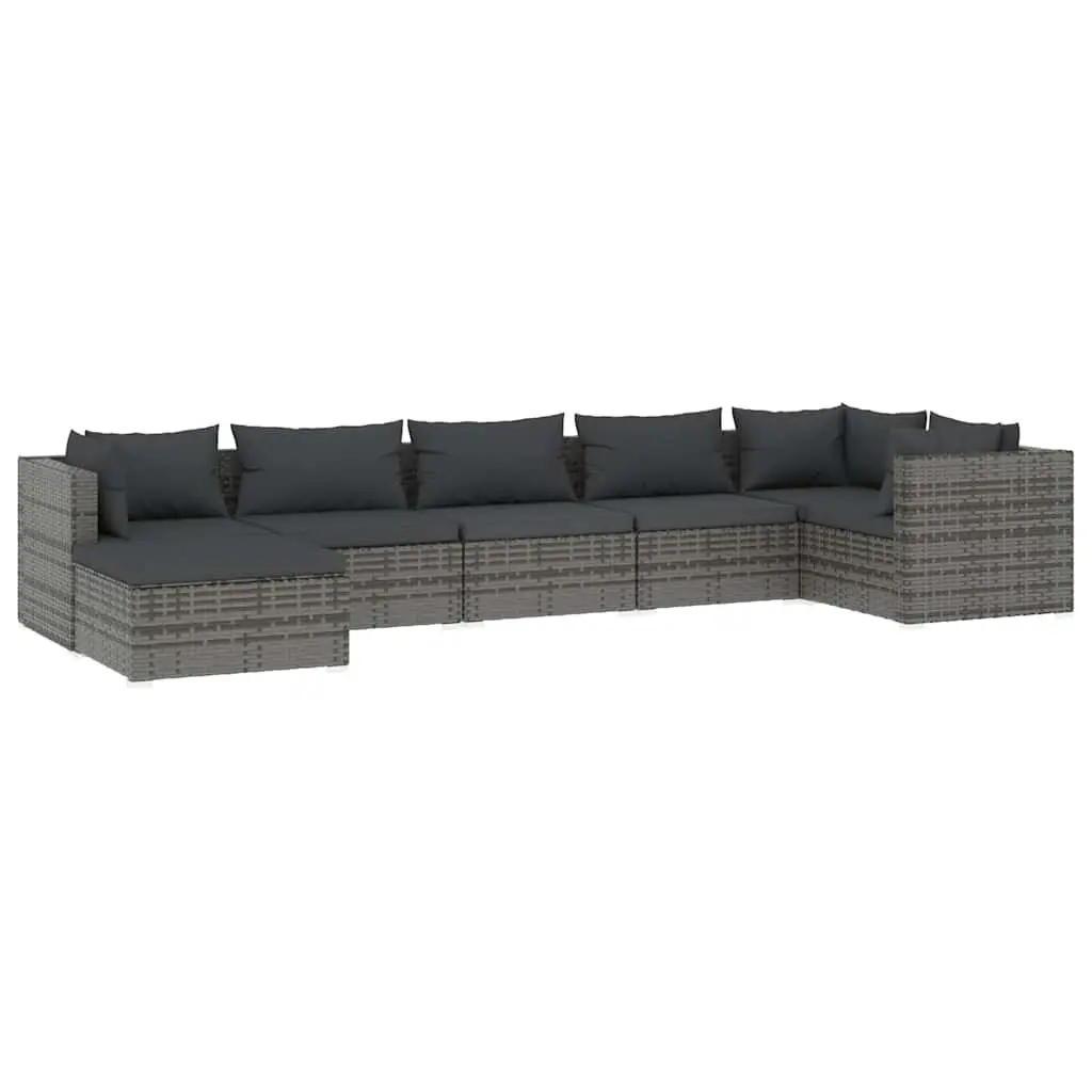 Garden Lounge Set Poly Rattan 7 Piece Outdoor Modular Furniture Grey with Cushions