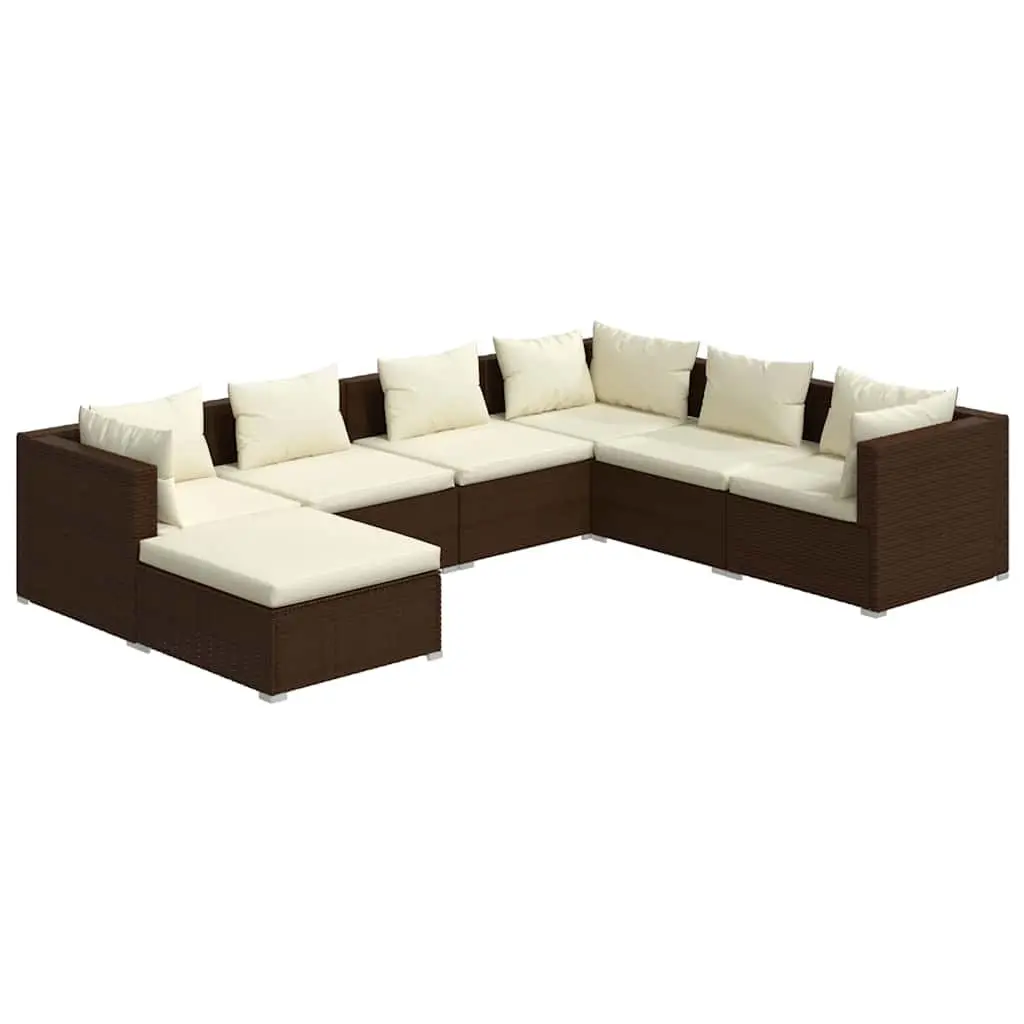 7 Piece Garden Lounge Set Modular PE Rattan Brown Outdoor Furniture