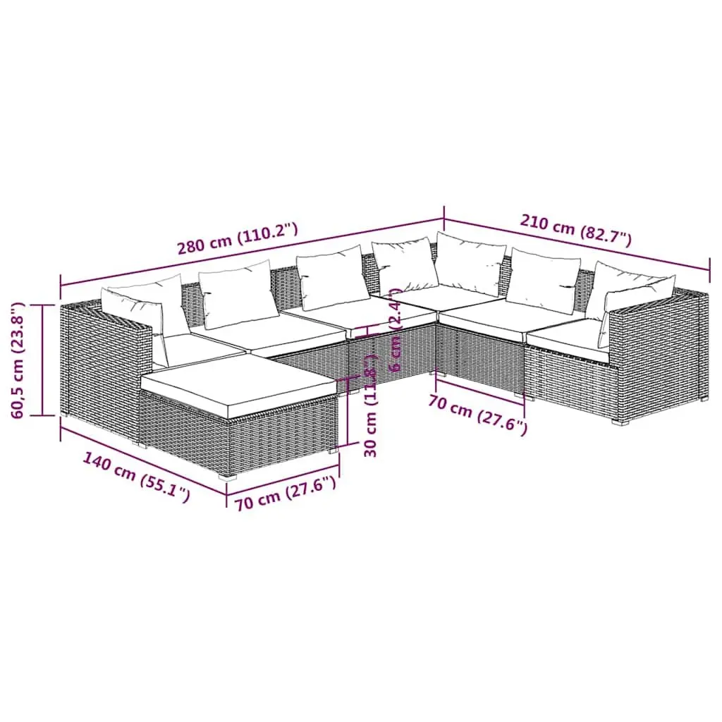 7 Piece Garden Lounge Set Modular PE Rattan Brown Outdoor Furniture