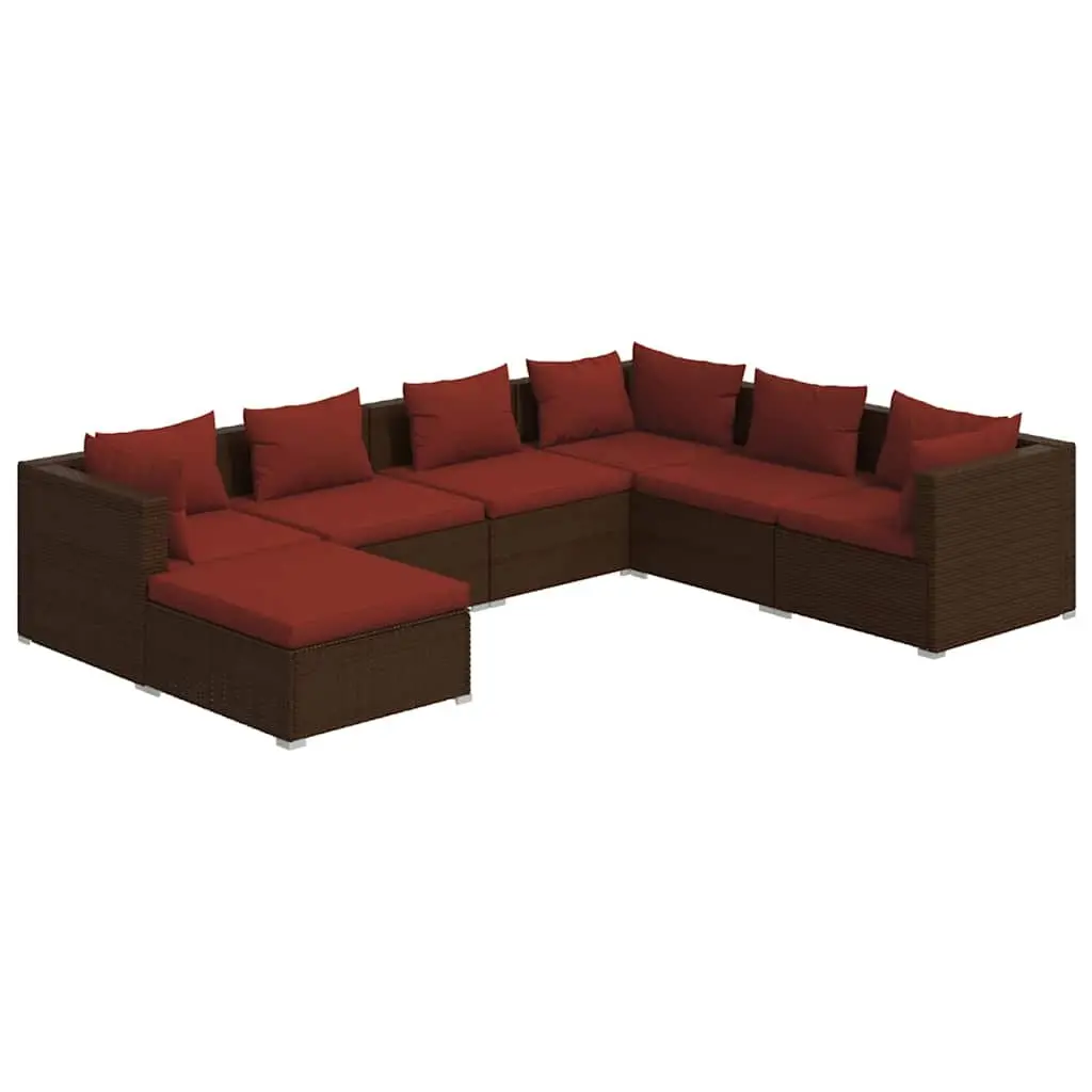 7 Piece Poly Rattan Garden Lounge Set Outdoor Patio Furniture Brown