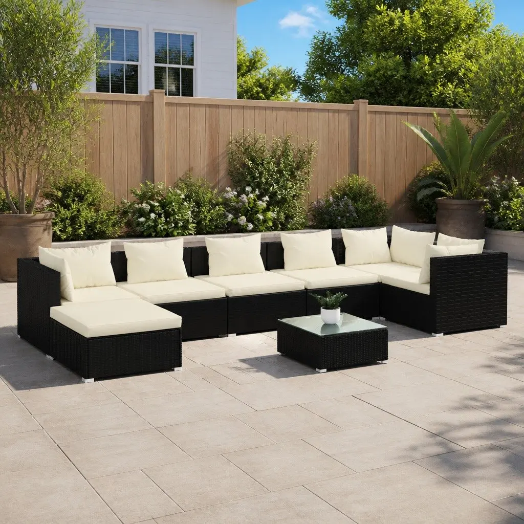 Garden Lounge Set Modular PE Rattan 8 Piece Outdoor Patio Furniture Black