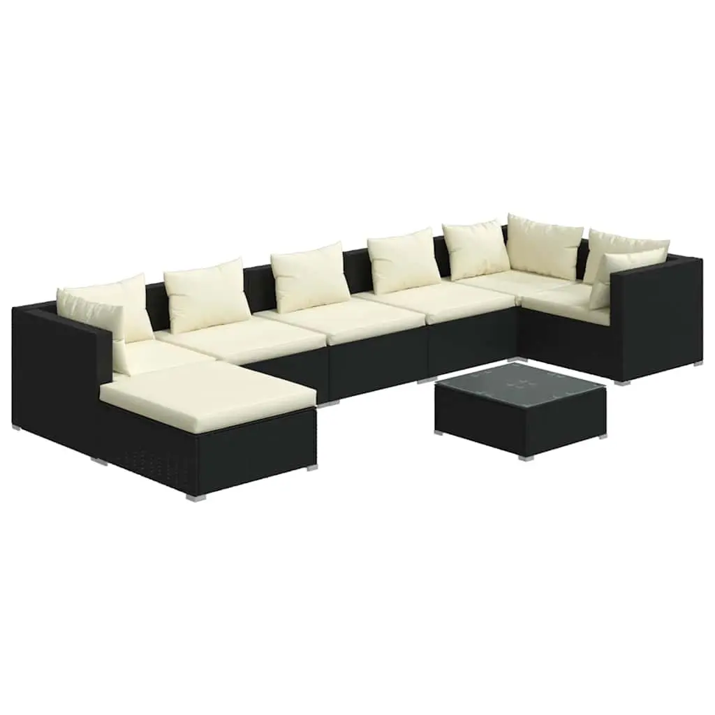 Garden Lounge Set Modular PE Rattan 8 Piece Outdoor Patio Furniture Black