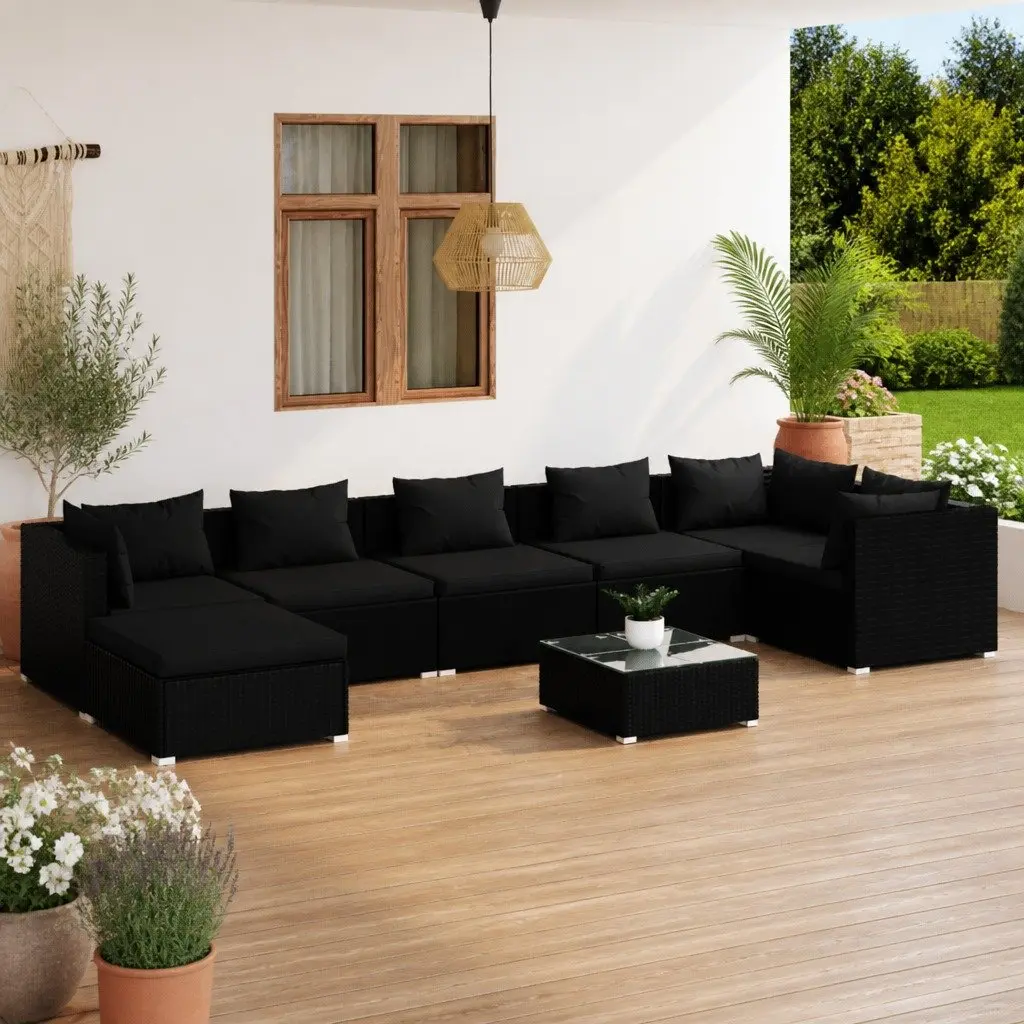 Garden Lounge Set Poly Rattan 8 Piece Outdoor Furniture Black Modular Cushions