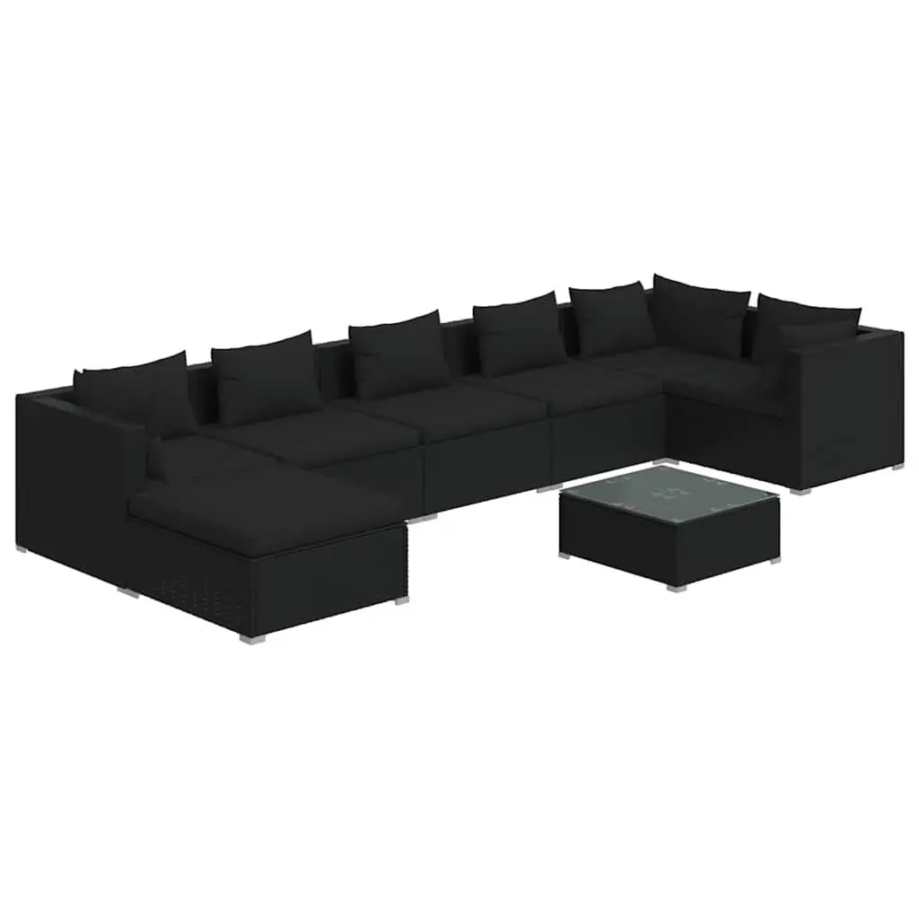 Garden Lounge Set Poly Rattan 8 Piece Outdoor Furniture Black Modular Cushions