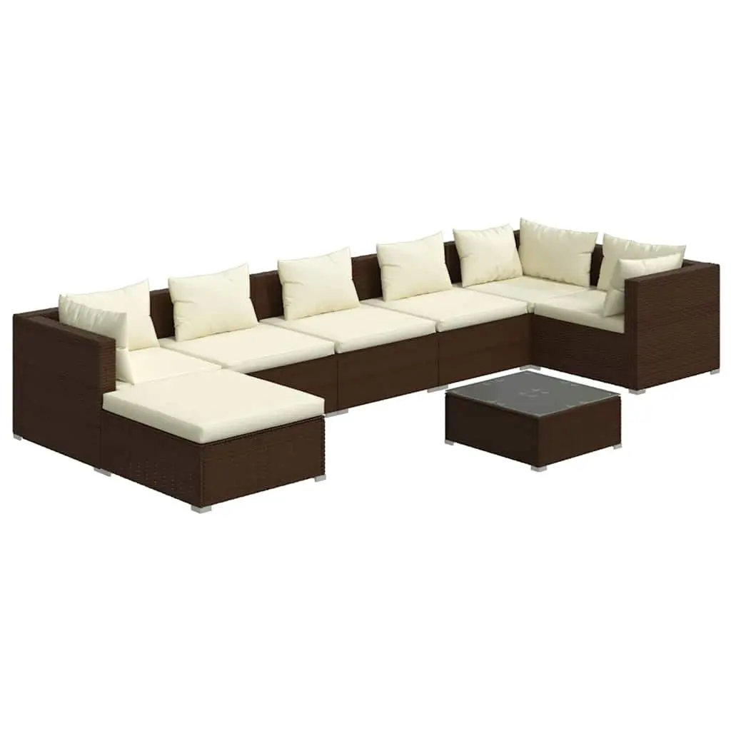 Garden Lounge Set 8 Piece Outdoor Furniture Poly Rattan Brown Modular Seating