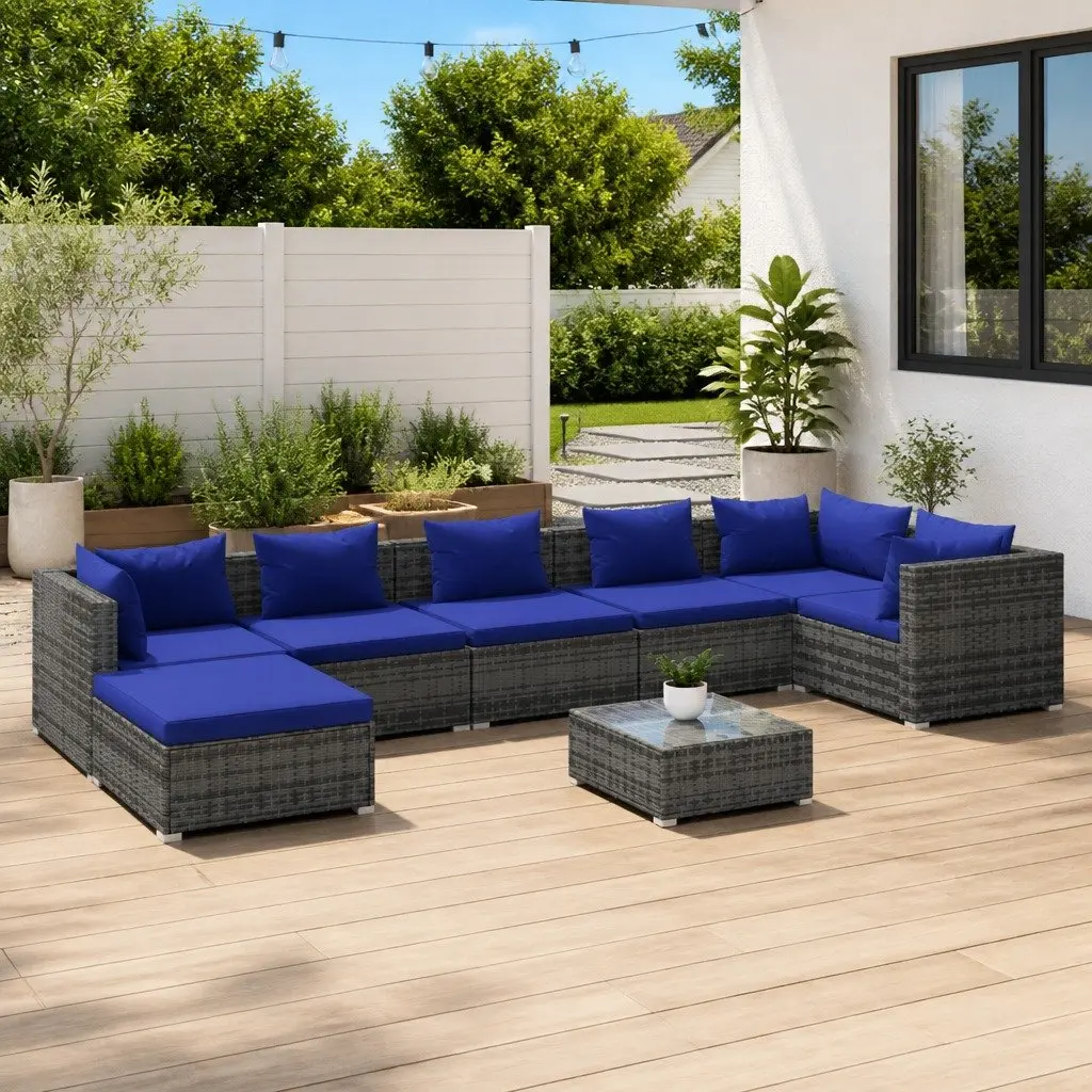 Garden Lounge Set 8 Piece Outdoor Patio Furniture Grey Poly Rattan Modular