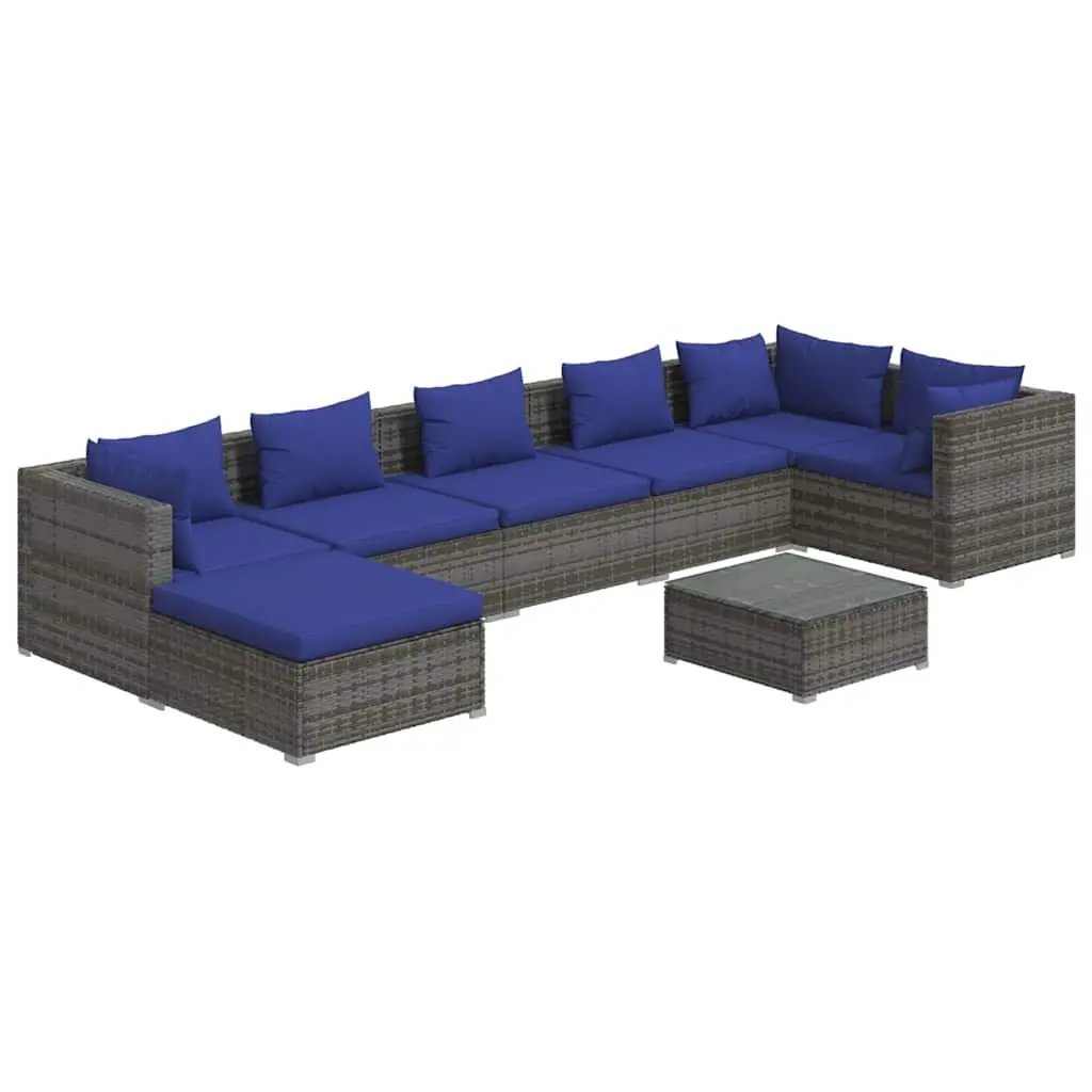 Garden Lounge Set 8 Piece Outdoor Patio Furniture Grey Poly Rattan Modular
