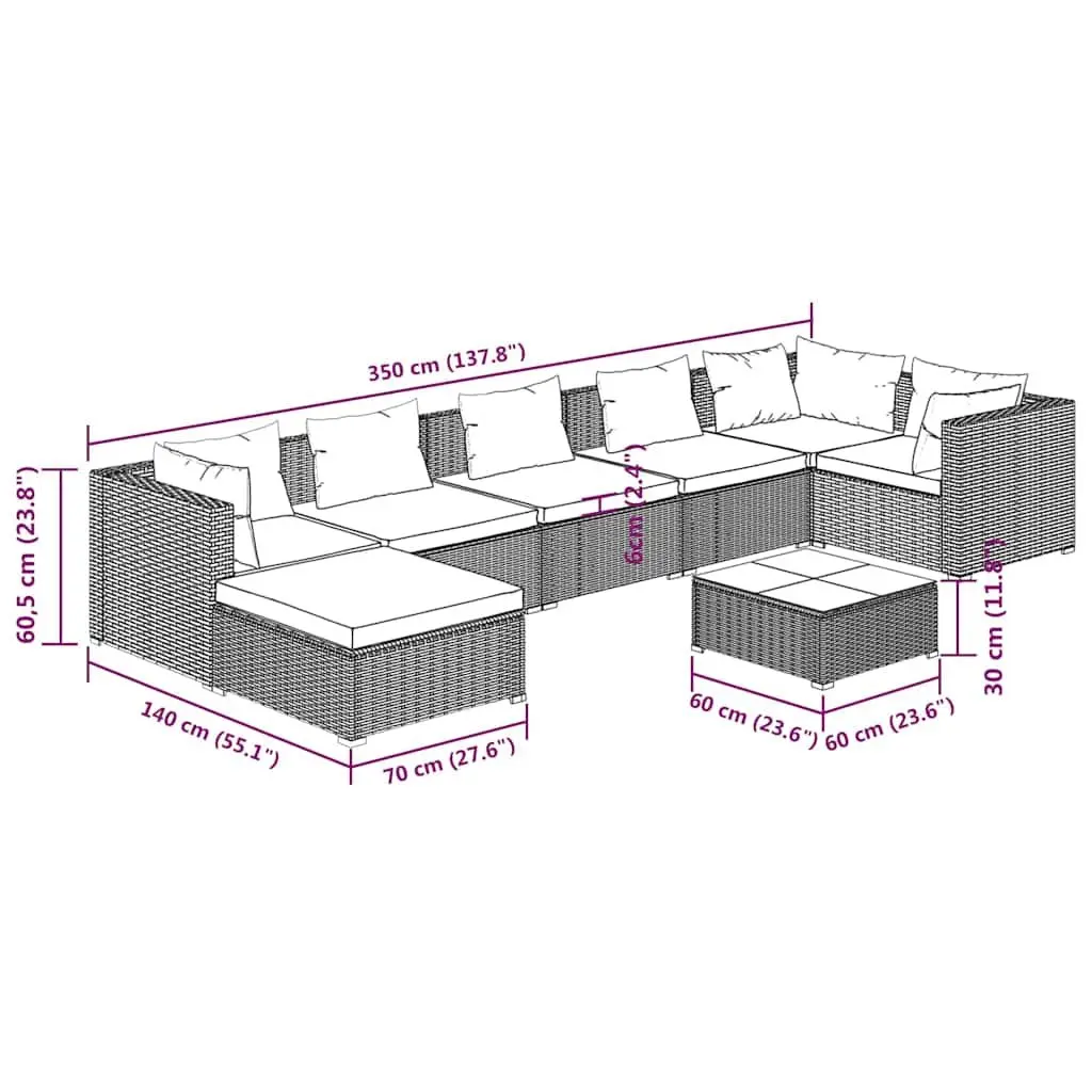 Garden Lounge Set 8 Piece Outdoor Patio Furniture Grey Poly Rattan Modular