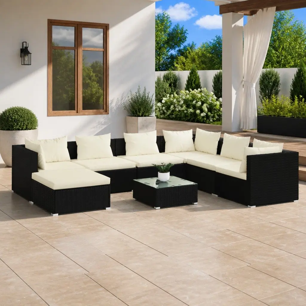 8 Piece Modular Patio Furniture Black PE Rattan Outdoor Garden Lounge Set