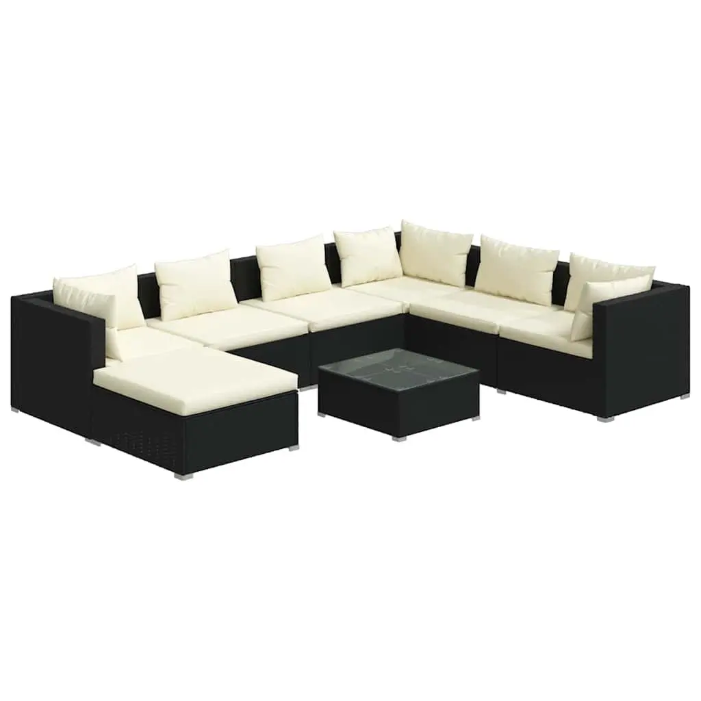 8 Piece Modular Patio Furniture Black PE Rattan Outdoor Garden Lounge Set