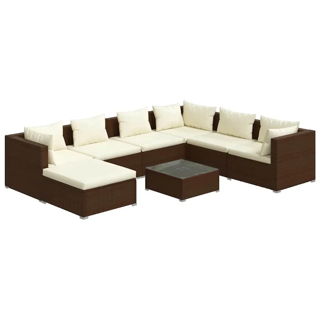 Garden Lounge Set 8 Piece Outdoor Patio Furniture Poly Rattan Brown with