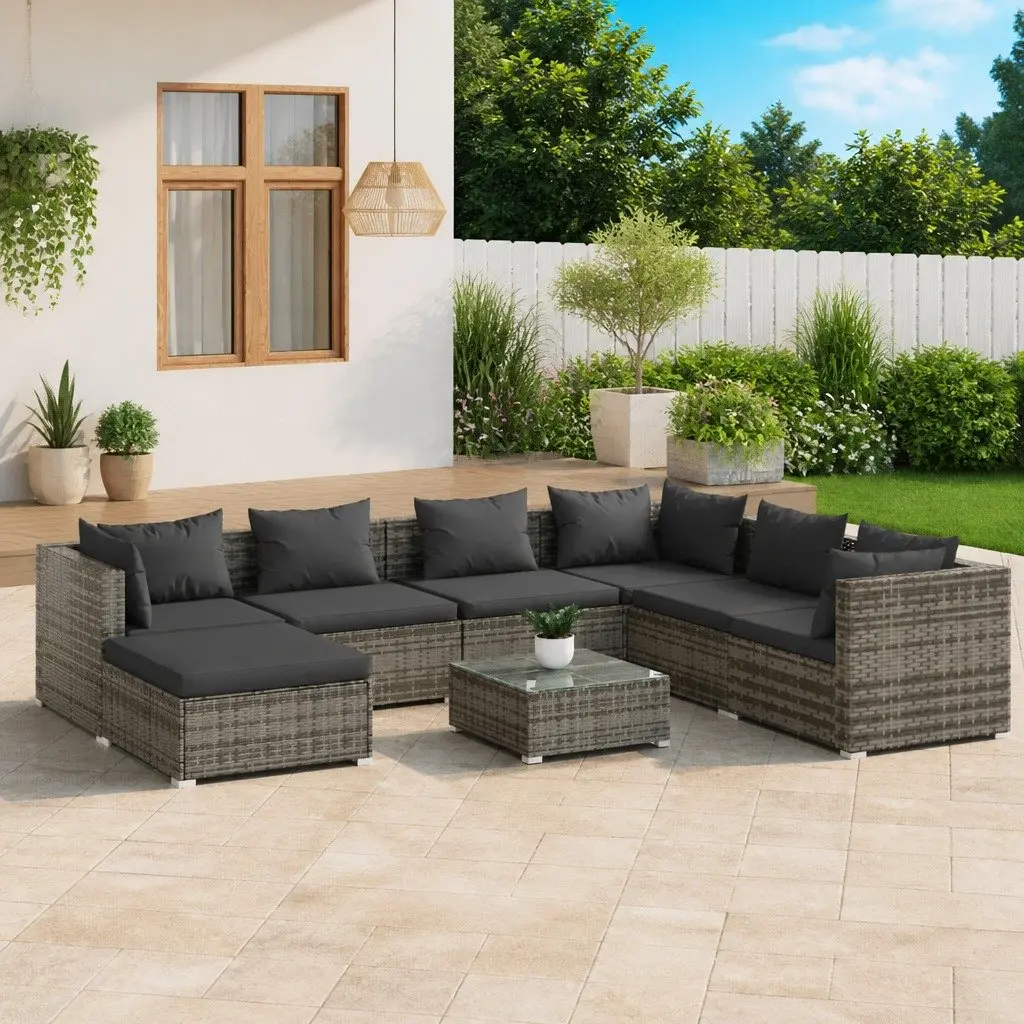 Garden Lounge Set 8 Piece Modular Outdoor Furniture Grey Poly Rattan with