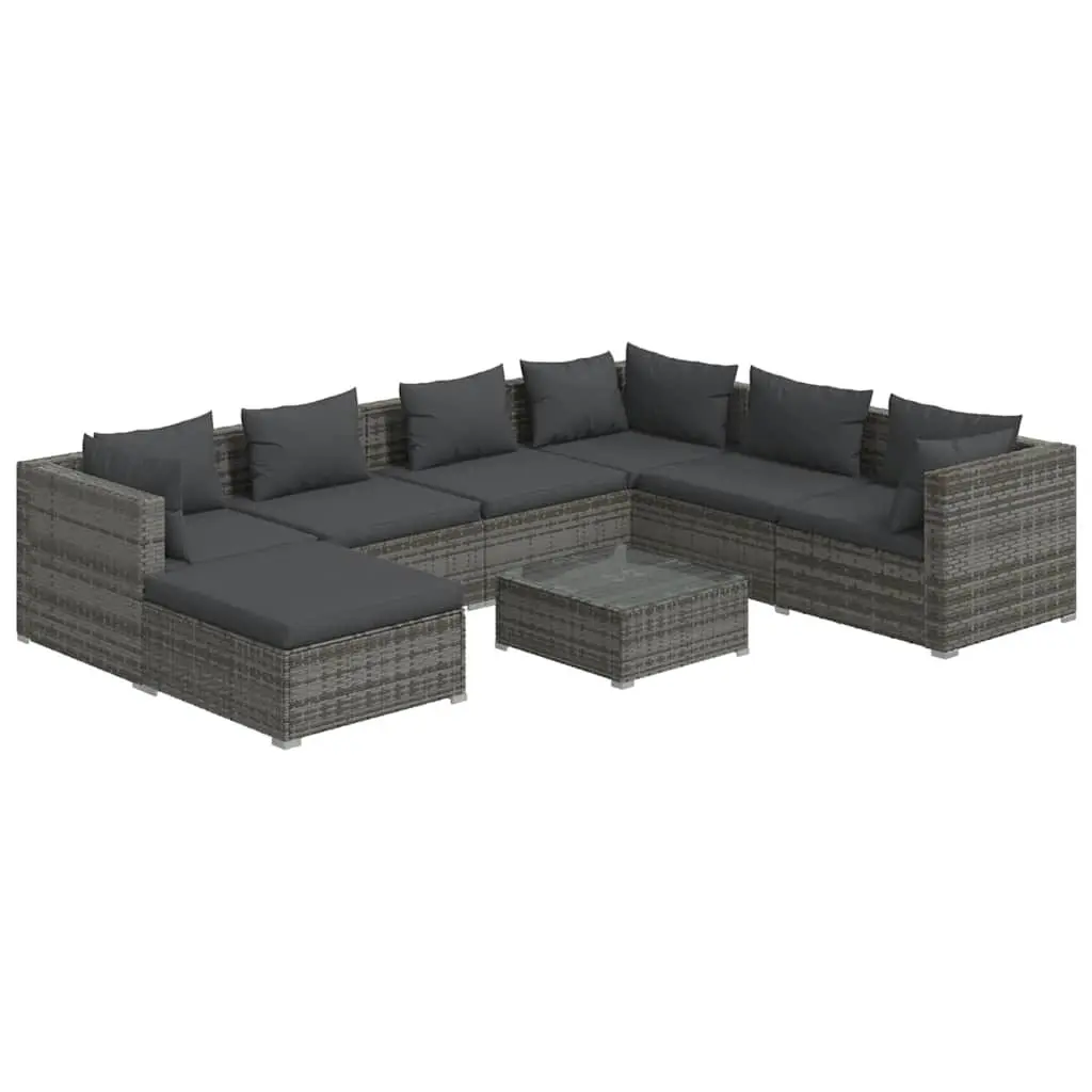 Garden Lounge Set 8 Piece Modular Outdoor Furniture Grey Poly Rattan with
