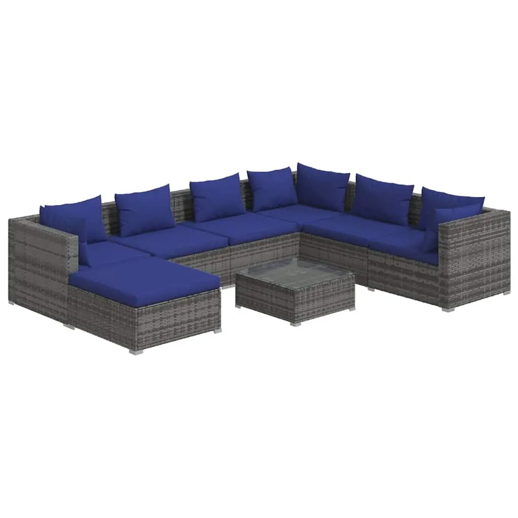 8 Piece Outdoor Garden Lounge Set with Cushions Modular Poly Rattan Grey