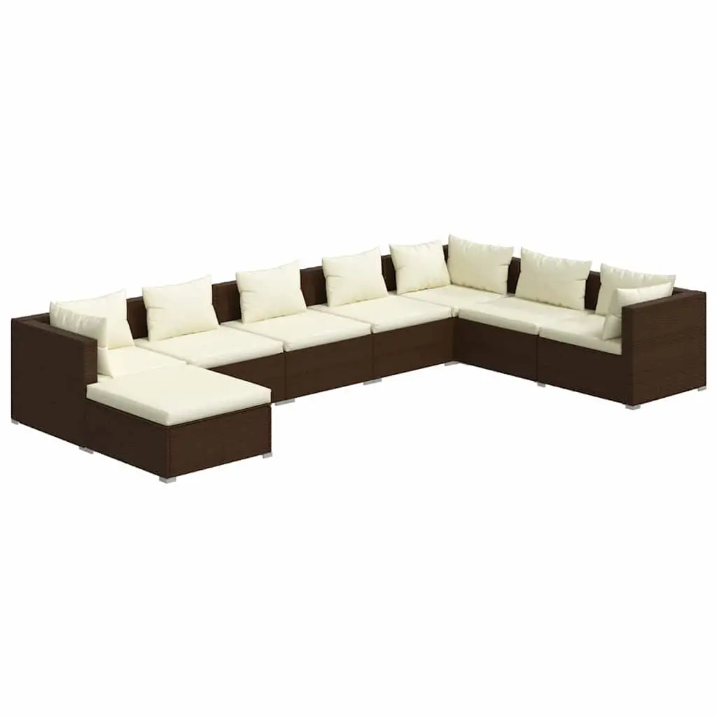 Garden Lounge Set 8 Piece Outdoor Patio Furniture Poly Rattan Brown Modular