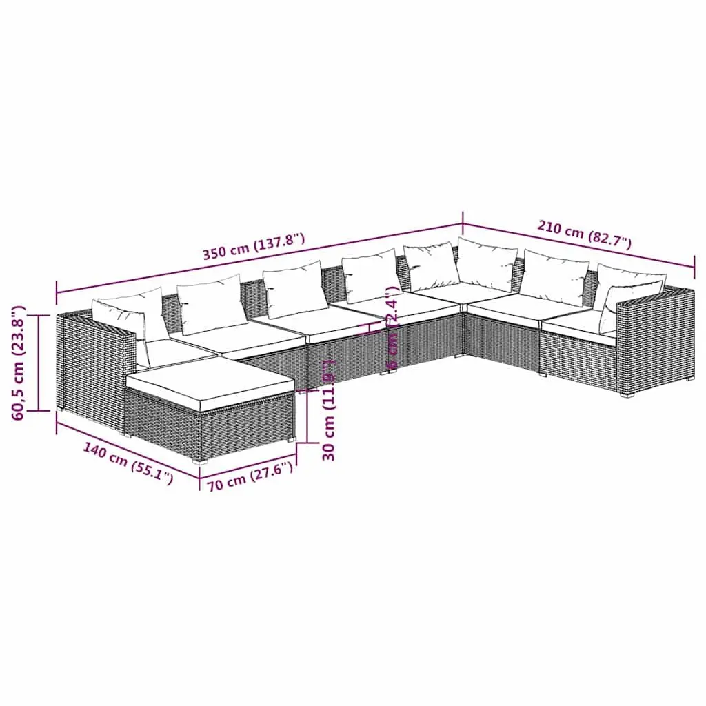 Garden Lounge Set 8 Piece Outdoor Patio Furniture Poly Rattan Brown Modular