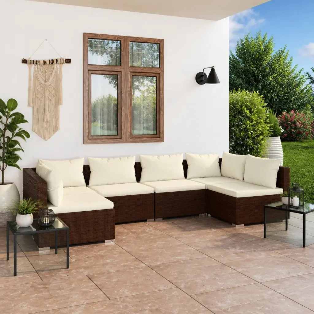 Garden Lounge Set Modular PE Rattan 6 Piece Outdoor Furniture Brown with Cushions