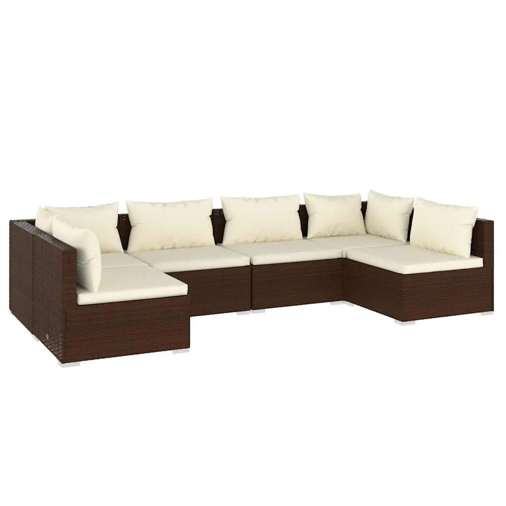 Garden Lounge Set Modular PE Rattan 6 Piece Outdoor Furniture Brown with Cushions