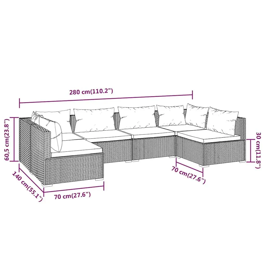 Garden Lounge Set Modular PE Rattan 6 Piece Outdoor Furniture Brown with Cushions