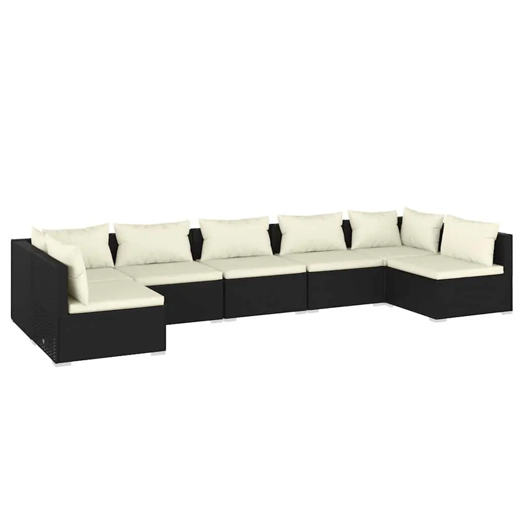 7 Piece Garden Lounge Set Poly Rattan Water Resistant Black with Cushions
