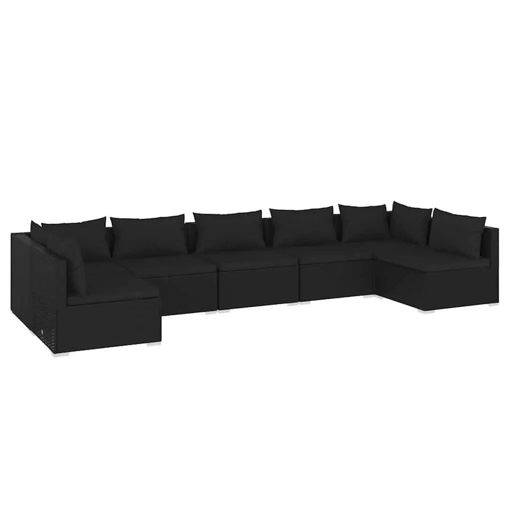 7 Piece Outdoor Garden Lounge Set Modular PE Rattan Black with Cushions